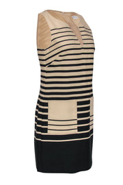 Current Boutique-Trina Turk - Beige & Navy Striped Sleeveless Shift Dress Sz 6