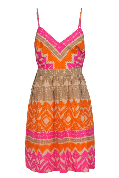 Current Boutique-Trina Turk - Beige, Pink & Orange Bohemian Print Fit & Flare Dress Sz 8