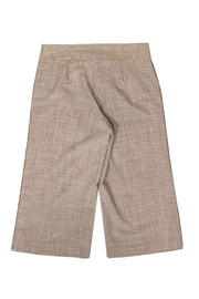 Current Boutique-Trina Turk - Beige Wide Leg Cropped Pants w/ Beaded Trim Sz 2