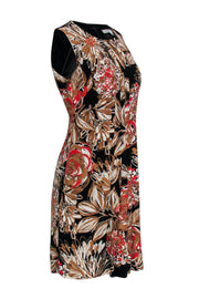 Current Boutique-Trina Turk - Black, Brown & Red Floral Pleated Dress Sz 0