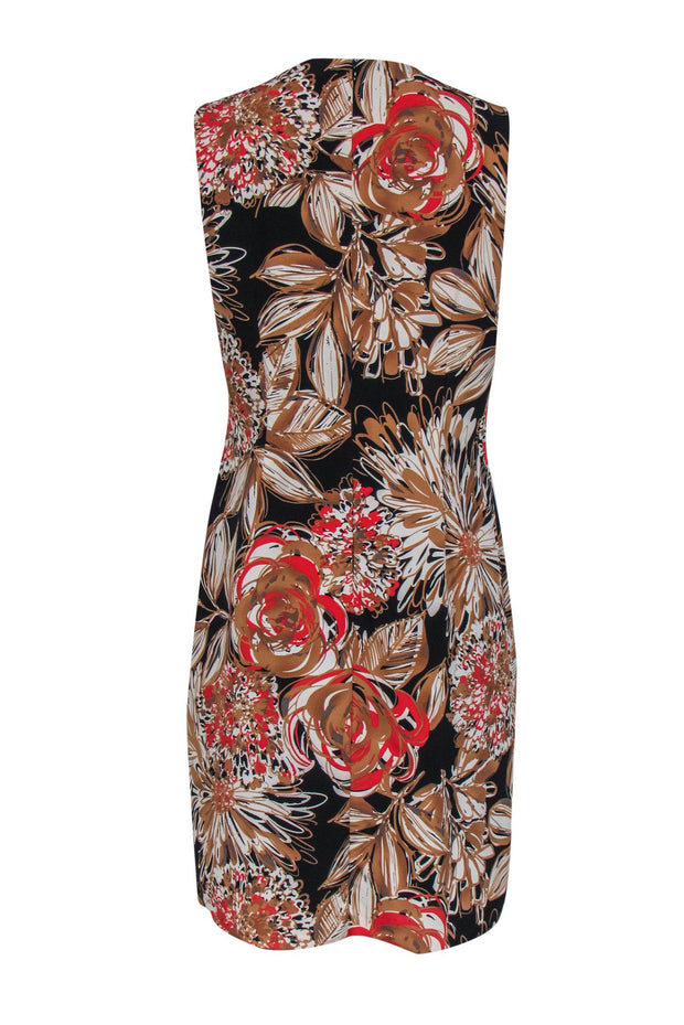 Current Boutique-Trina Turk - Black, Brown & Red Floral Pleated Dress Sz 6