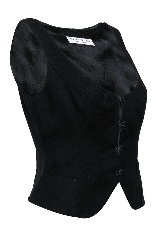 Current Boutique-Trina Turk - Black Clasped Tuxedo-Style Vest w/ Paisley Paneling Sz S