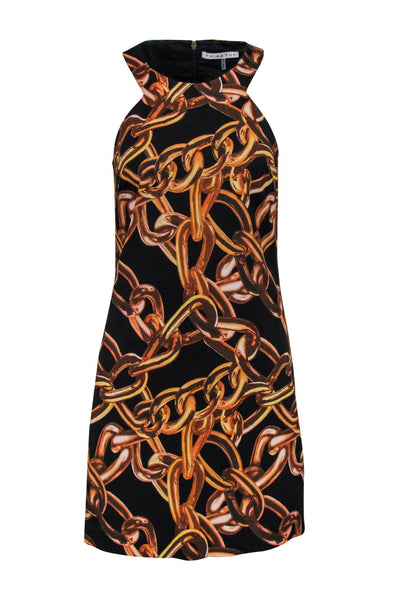 Current Boutique-Trina Turk - Black & Gold Chain Print Sleeveless Dress Sz 4