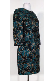Current Boutique-Trina Turk - Black, Gold & Teal Floral Dress Sz 4