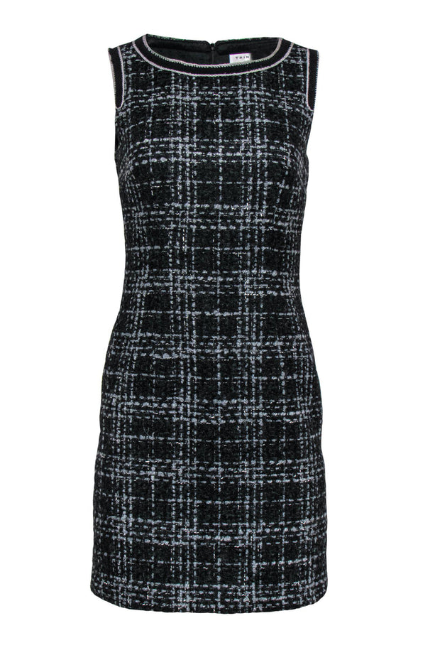 Current Boutique-Trina Turk - Black & Grey Plaid Tweed Sheath Dress Sz 2