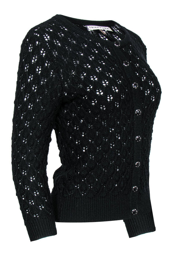 Current Boutique-Trina Turk - Black Knit Wool Button-Up Cardigan Sz S
