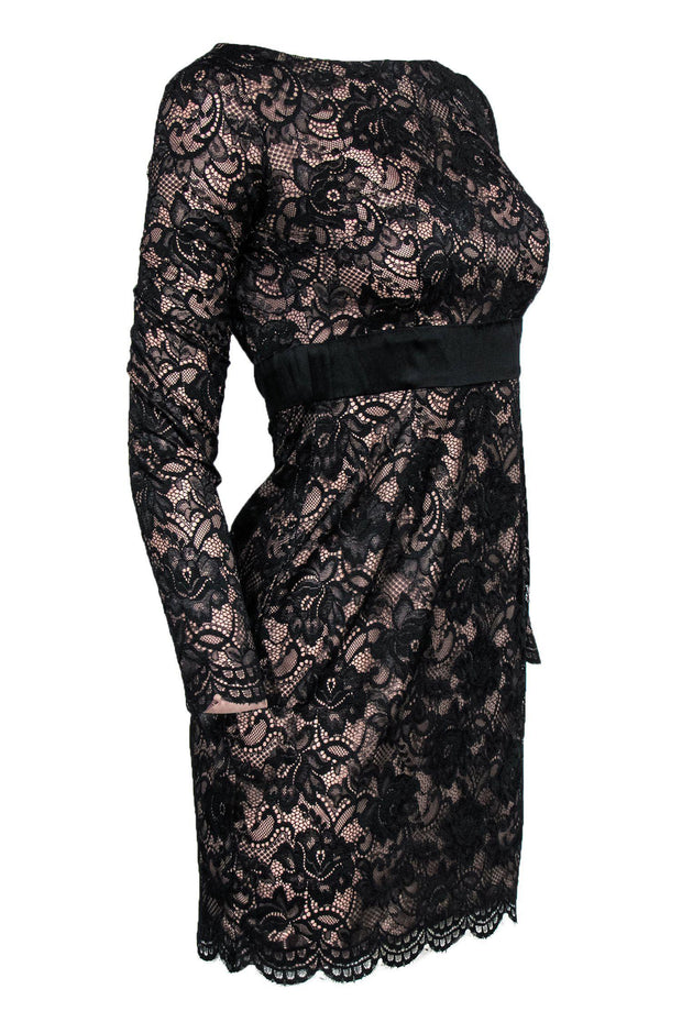 Current Boutique-Trina Turk - Black Lace Overlay Three-Quarter Sleeve Cocktail Dress Sz 0