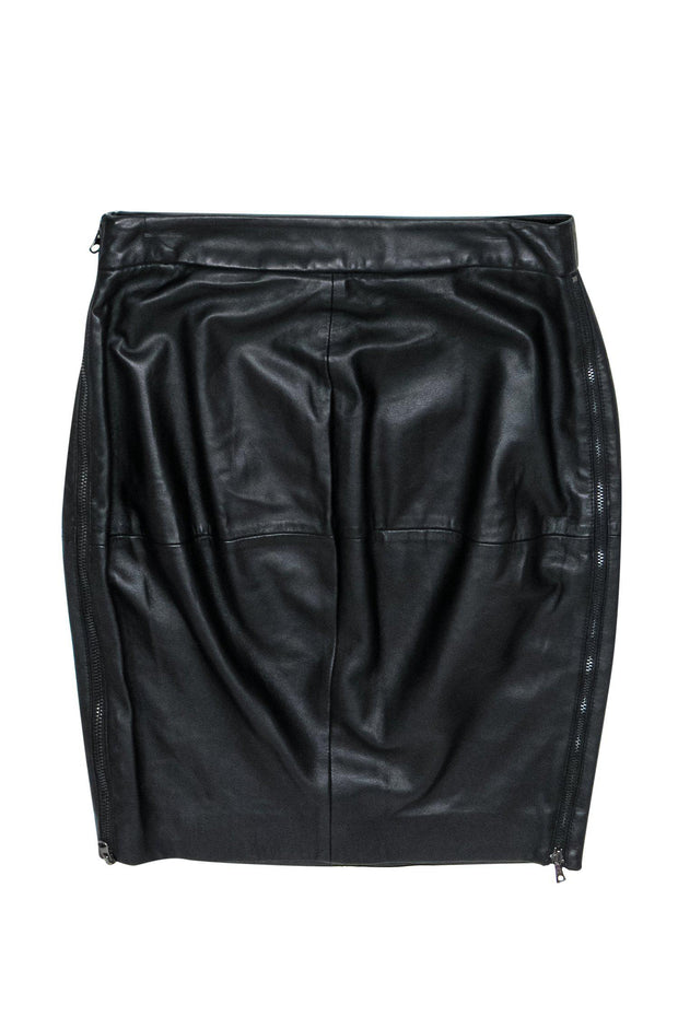 Current Boutique-Trina Turk - Black Leather Pencil Skirt w/ Side Zippers Sz 2