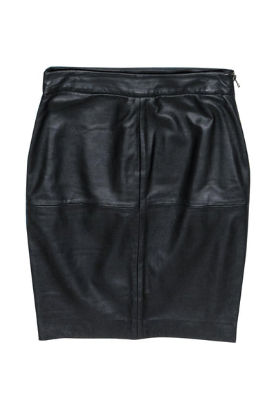 Current Boutique-Trina Turk - Black Leather Pencil Skirt w/ Side Zippers Sz 2