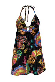 Current Boutique-Trina Turk - Black Mini Halter Dress w/ Multicolored Coral Paisley Print Sz M