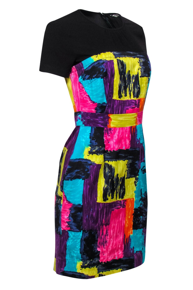Current Boutique-Trina Turk - Black & Multicolor Abstract Print Sheath Dress Sz 2