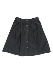 Current Boutique-Trina Turk - Black Pleated Button-Up A-Line Skirt Sz S