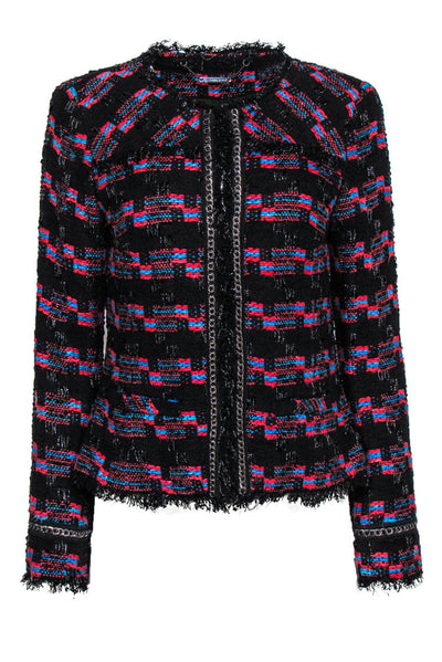 Current Boutique-Trina Turk - Black, Red & Blue Metallic Fringe Tweed Jacket Sz 8