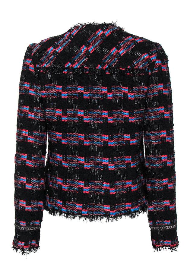 Current Boutique-Trina Turk - Black, Red & Blue Metallic Fringe Tweed Jacket Sz M