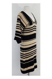 Current Boutique-Trina Turk - Black & Tan Striped Knit Dress Sz M