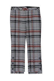 Current Boutique-Trina Turk - Black, White, Red & Green Houndstooth Print Straight Leg Trousers Sz 10