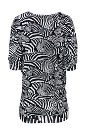 Current Boutique-Trina Turk - Black & White Zebra Print Dolman Sleeve Shift Dress Sz S