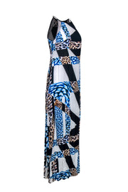 Current Boutique-Trina Turk - Blue, Black & White Cheetah Geo Print Maxi Dress Sz S