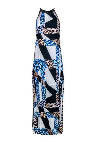 Current Boutique-Trina Turk - Blue, Black & White Cheetah Geo Print Maxi Dress Sz S