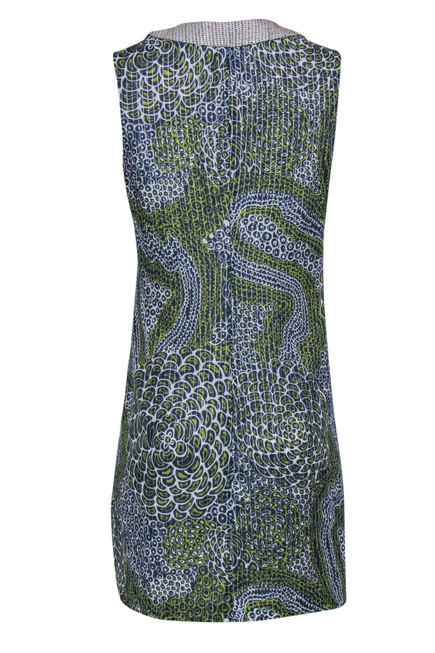 Current Boutique-Trina Turk - Blue & Green Metallic Scoop Neck Shift Dress Sz 10