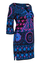 Current Boutique-Trina Turk - Blue & Magenta Textured Cotton Shift Dress Sz 4