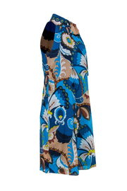 Current Boutique-Trina Turk - Blue Paisley Print Sleeveless Midi Dress w/ Neck Tie Sz 0
