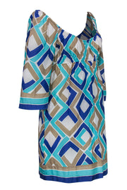 Current Boutique-Trina Turk - Blue Printed Cotton Babydoll Dress w/ Puffed Sleeves Sz 8