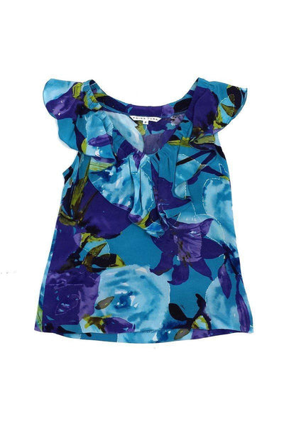 Current Boutique-Trina Turk - Blue & Purple Floral Print Silk Blouse Sz S