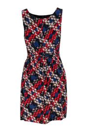 Current Boutique-Trina Turk - Blue, Red, & Brown Printed Dress w/ Belt Sz 4