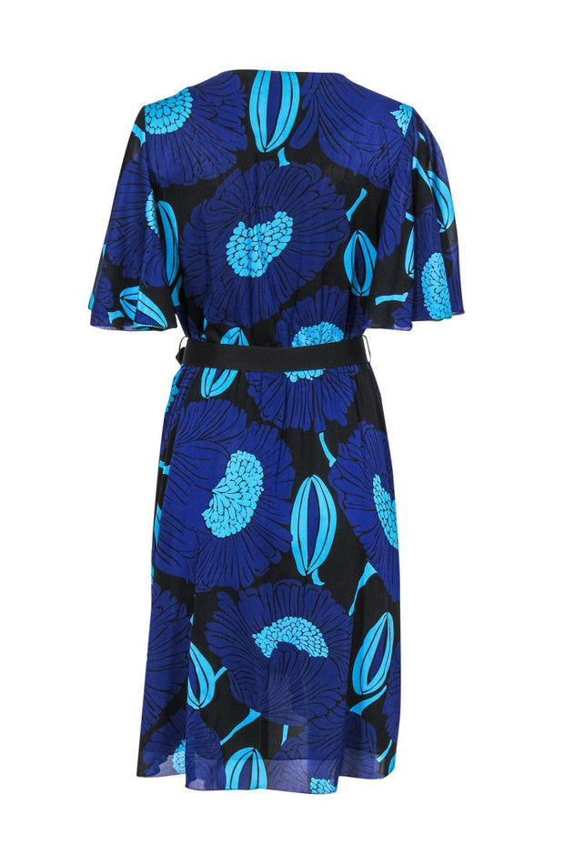 Current Boutique-Trina Turk - Blue & Teal Floral Print Ruffle Fit & Flare Dress Sz 8