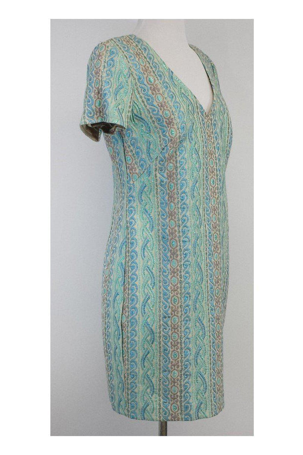 Current Boutique-Trina Turk - Blue Tone Short Sleeve Sheath Dress Sz 8