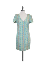 Current Boutique-Trina Turk - Blue Tone Short Sleeve Sheath Dress Sz 8