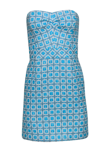 Current Boutique-Trina Turk - Blue & White Strapless Tweed Mini Dress Sz 2