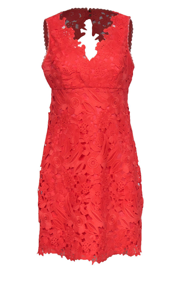 Current Boutique-Trina Turk - Bright Coral Lace Dress w/ Open Back Sz 6