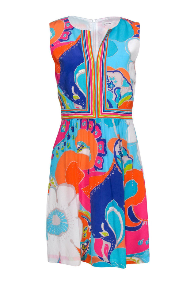 Current Boutique-Trina Turk - Bright Neon Abstract Print Silk Dress Sz 6