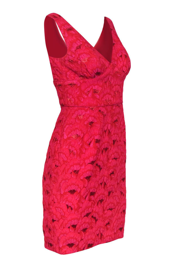 Current Boutique-Trina Turk - Bright Red & Pink Metallic Floral Sheath Dress Sz 4