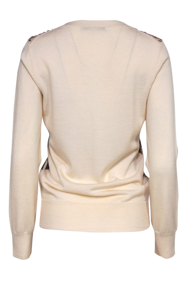 Current Boutique-Trina Turk - Cream Sequin Button-Up Merino Wool Cardigan Sz M