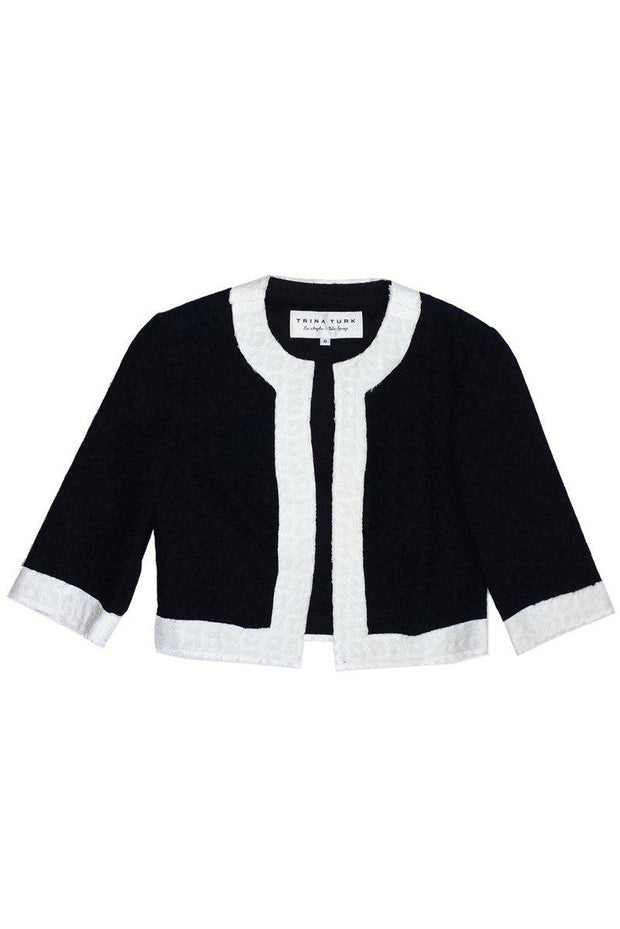 Current Boutique-Trina Turk - Cropped Black & White Floral Jacket Sz 6