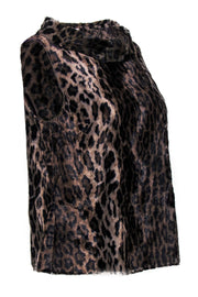 Current Boutique-Trina Turk - Dark Brown Leopard Print Faux Fur Cowl Neck Top Sz M