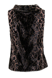 Current Boutique-Trina Turk - Dark Brown Leopard Print Faux Fur Cowl Neck Top Sz M