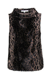 Current Boutique-Trina Turk - Dark Brown Leopard Print Faux Fur Sleeveless Top Sz M