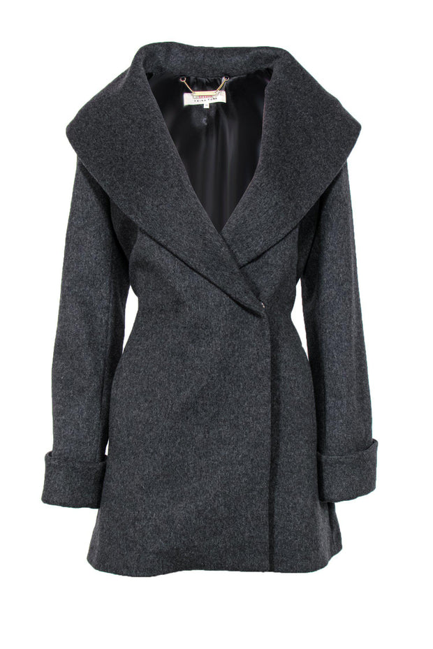 Current Boutique-Trina Turk - Dark Grey Wool Blend Peacoat w/ Draped Collar Sz 12