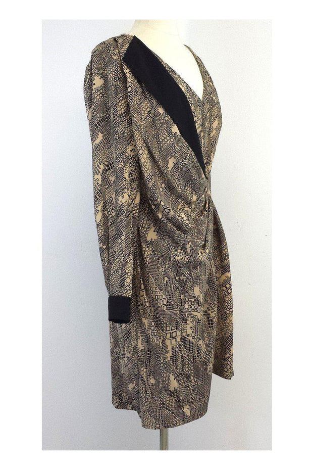 Current Boutique-Trina Turk - Draped Black & Tan Geo Print Dress Sz 8