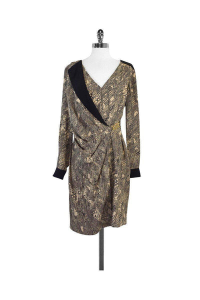 Current Boutique-Trina Turk - Draped Black & Tan Geo Print Dress Sz 8