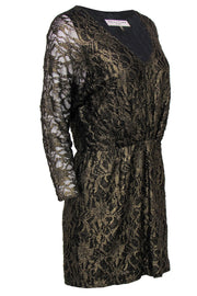 Current Boutique-Trina Turk - Gold & Black Metallic Floral Lace Dolman Sleeve Dress Sz 8