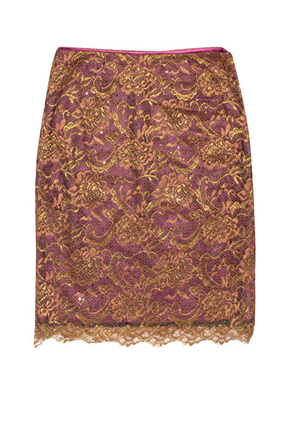 Current Boutique-Trina Turk - Gold Floral Lace Skirt Sz 4