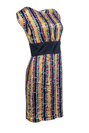 Current Boutique-Trina Turk - Gold Silk Patterned Shift Dress w/ Waistband Sz 8