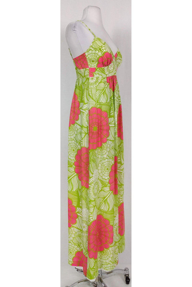 Current Boutique-Trina Turk - Green & Pink Floral Maxi Dress Sz 4