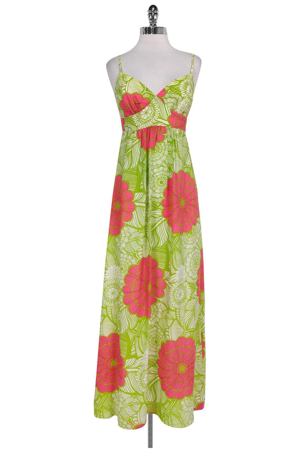 Current Boutique-Trina Turk - Green & Pink Floral Maxi Dress Sz 4