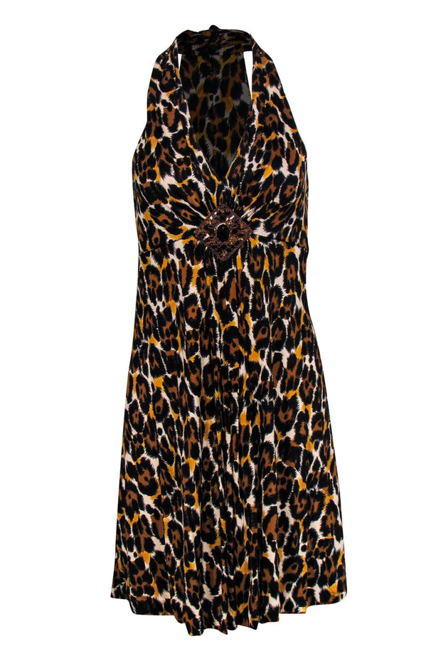 Current Boutique-Trina Turk - Leopard Printed Empire-Waisted Jeweled Dress Sz 4